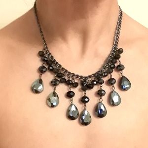 BLACK CRYSTAL TEARDROPS NECKLACE